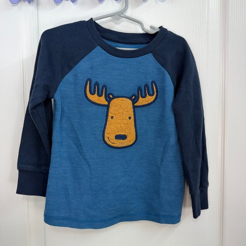 Jumping Beans blue Moose embroidered knit long sleeve Crewcut shirt casual 4T